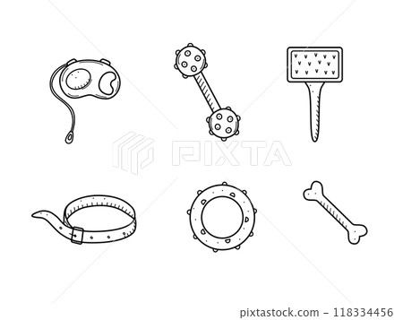 Pet store doodle, a set of icons of goods for the animal store. Vector illustration. 118334456