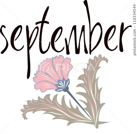 Set Vector Lettering of Month. Handwritten modern black outline. English name of the month year September. Set Vector Lettering of Month. Handwritten modern black outline. English name of the month year September. 118334544