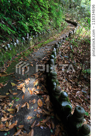 Path with moss-covered pagodas on Mt. Hikane (Atami, Japan) Path with moss-covered pagodas on Mt. Hikane (Atami, Japan) 118334696