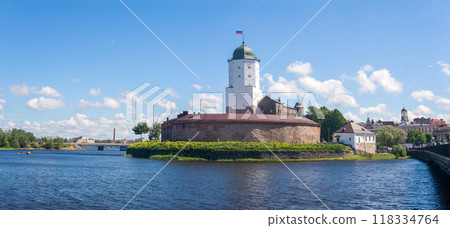 view of the 13th century castle in Vyborg, Russia 118334764