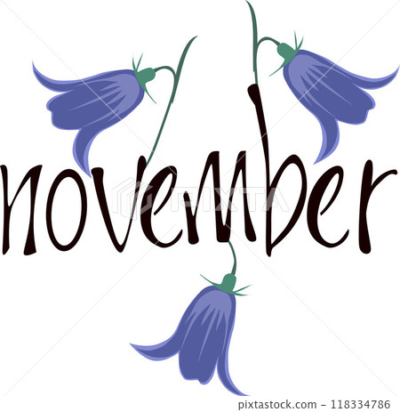 Set Vector Lettering of Month. Handwritten modern black outline. English name of the month year November. Set Vector Lettering of Month. Handwritten modern black outline. English name of the month year November. 118334786