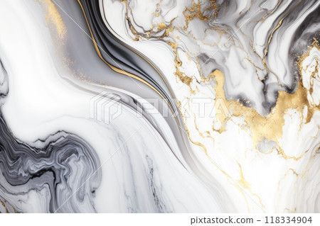 Gray, white, golden marble AI generated texture background. Premium wallpaper mineral resin, classic architecture elegant decoration, counter top marble generative AI pattern backdrop or texture 118334904