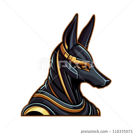 Ai generated Egyptian Anubis god mascot. Isolated powerful deity with head of jackal symbolizing death, mummification, and the afterlife. Generative ai character exudes authority and mystery 118335071
