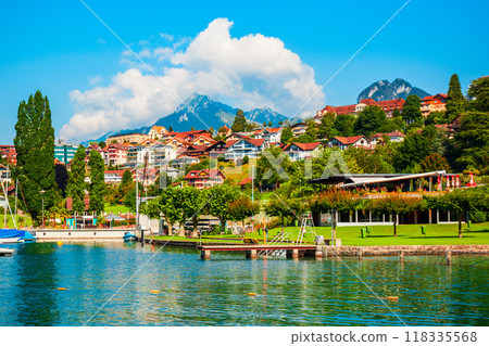 Spiez town panoramic view, Switzerland Spiez town panoramic view, Switzerland 118335568