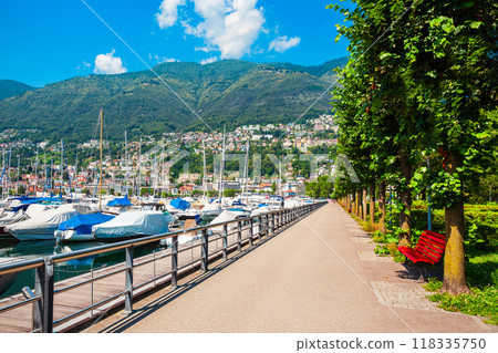Locarno port with boats, Switzerland Locarno port with boats, Switzerland 118335750