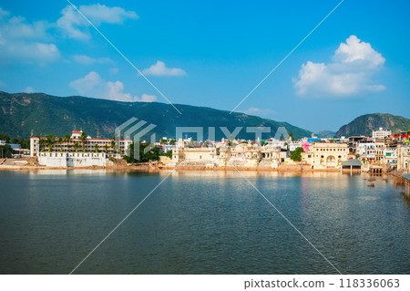 Ghats at Pushkar lake in India 118336063