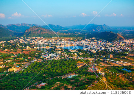 Pushkar town aerial panoramic view, India 118336068