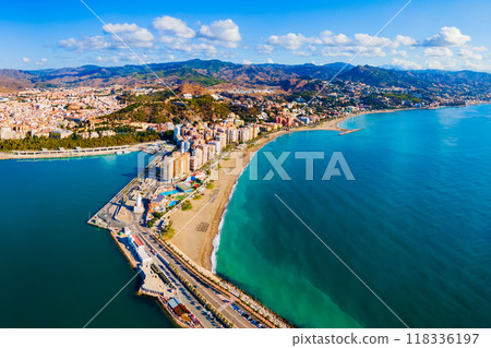 Malaga city aerial panoramic view in Andalusia, Spain 118336197
