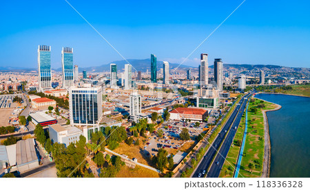 Bayrakli business district aerial panoramic view in Izmir city Bayrakli business district aerial panoramic view in Izmir city 118336328