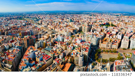 Valencia city aerial panoramic view in Spain Valencia city aerial panoramic view in Spain 118336347