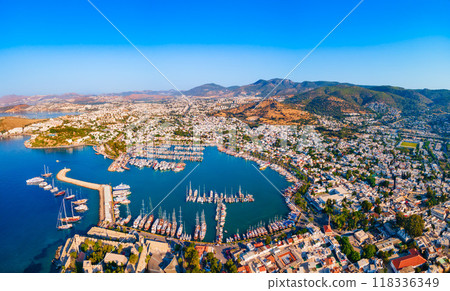 Bodrum beach and marina aerial panoramic view in Turkey Bodrum beach and marina aerial panoramic view in Turkey 118336349