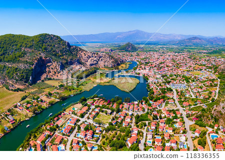 Dalyan town and river aerial panoramic view in Turkey Dalyan town and river aerial panoramic view in Turkey 118336355
