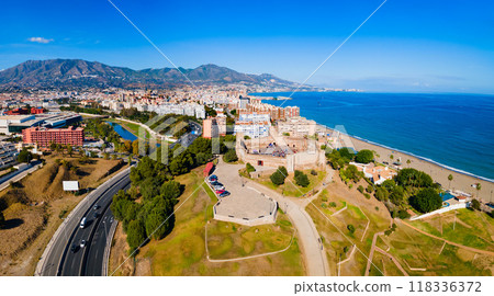 Sohail Castle aerial panoramic view in Fuengirola, Spain 118336372