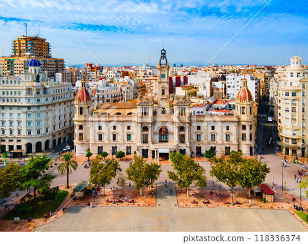 Valencia city aerial panoramic view in Spain Valencia city aerial panoramic view in Spain 118336374