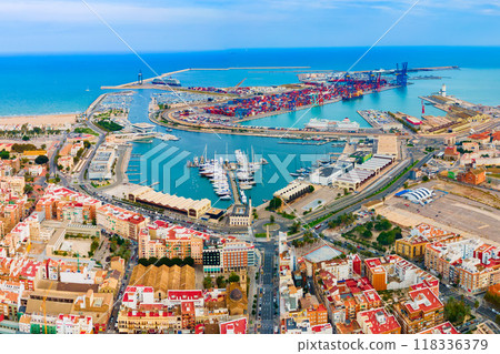 Valencia city port aerial panoramic view, Spain Valencia city port aerial panoramic view, Spain 118336379