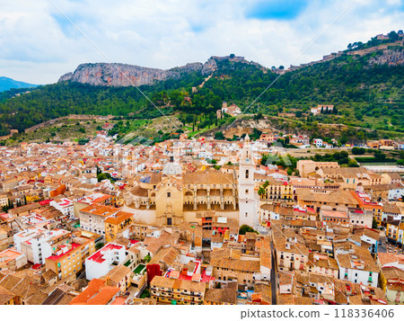 Collegiate Basilica of Xativa aerial panoramic view, Spain 118336406