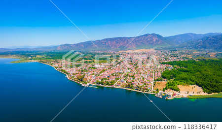 Koycegiz town and lake aerial panoramic view in Turkey 118336417