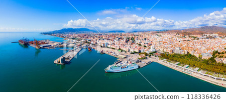 Malaga city port aerial panoramic view in Andalusia Malaga city port aerial panoramic view in Andalusia 118336426