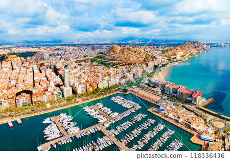 Alicante city port aerial panoramic view, Spain 118336436