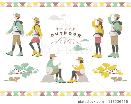 Set of people hiking 118336456