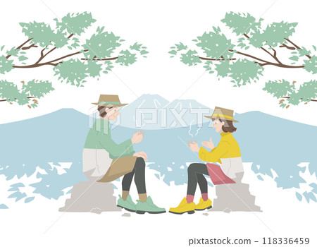 Person taking a break during a hike with background 118336459