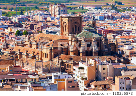 Granada Cathedral city aerial panoramic view in Spain 118336878