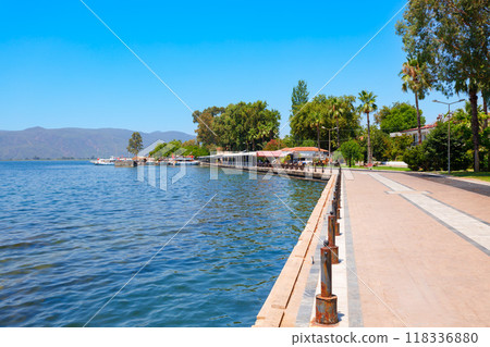 Waterfront promenade in Koycegiz town in Turkey 118336880