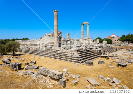 Temple of Apollo ruins at Didyma ancient sanctuary in Didim city in Turkey 118337162
