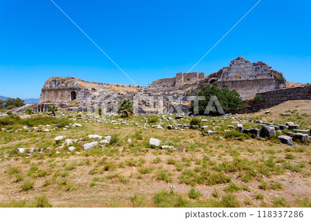 Miletus Archaeological Site panoramic view near Didim city in Turkey 118337286