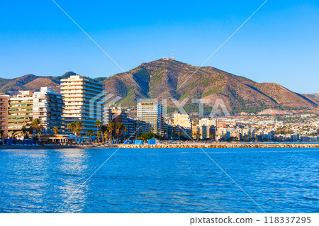 Fuengirola city beach panoramic view in Spain 118337295