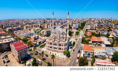 Didim Cental Mosque aerial panoramic view in Turkey 118337362