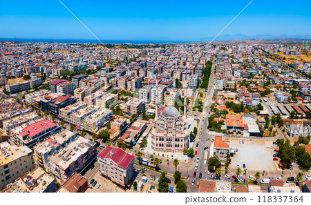 Didim Cental Mosque aerial panoramic view in Turkey Didim Cental Mosque aerial panoramic view in Turkey 118337364