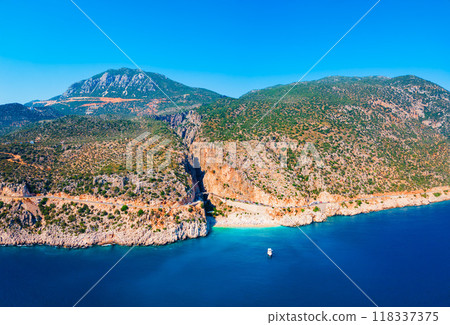 Kaputas Beach aerial panoramic view in Turkey 118337375