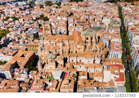 Granada Cathedral city aerial panoramic view in Spain 118337393