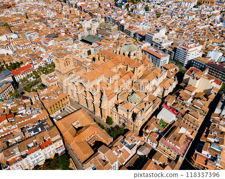 Granada Cathedral city aerial panoramic view in Spain 118337396