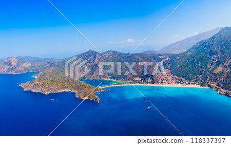 Oludeniz beach aerial panoramic view in Turkey 118337397