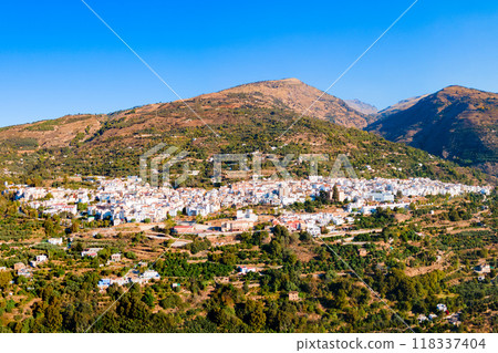 Lanjaron aerial panoramic view, Alpujarras in Spain 118337404