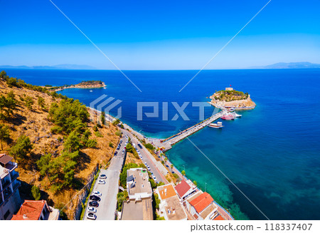 Pigeon Island aerial panoramic view in Kusadasi city, Turkey Pigeon Island aerial panoramic view in Kusadasi city, Turkey 118337407