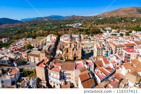 Orgiva town aerial panoramic view in Alpujarras, Spain Orgiva town aerial panoramic view in Alpujarras, Spain 118337411