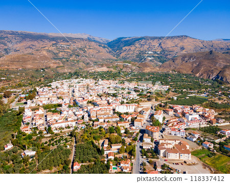 Orgiva town aerial panoramic view in Alpujarras, Spain 118337412