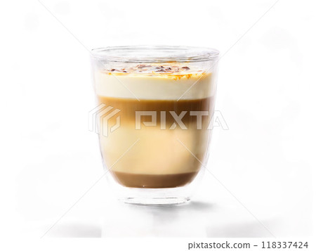 Vietnamese Coffee A sweet Vietnamese coffee in a layered glass with condensed milk at the 118337424