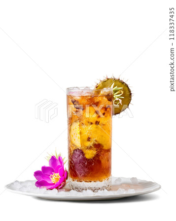 New Mexico Prickly Pear Iced Tea Tall glass with ice prickly pear syrup and black 118337435