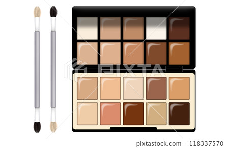 Makeup cosmetics such as eyeshadows, professional makeup tools, Products for makeup on a white background top view, A set of various products for makeup Makeup cosmetics such as eyeshadows, professional makeup tools, Products for makeup on a white background top view, A set of various products for makeup 118337570