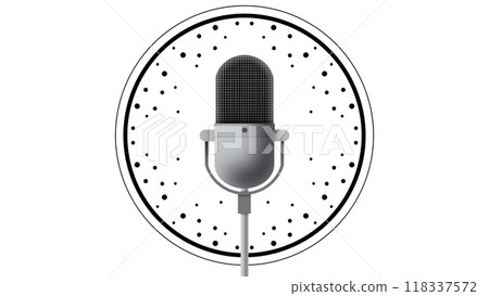 Professional microphone in radio station studio on air, Microphone, Happy radio host broadcasting in studio, record a podcast with headphones and microphone for live streaming Professional microphone in radio station studio on air, Microphone, Happy radio host broadcasting in studio, record a podcast with headphones and microphone for live streaming 118337572