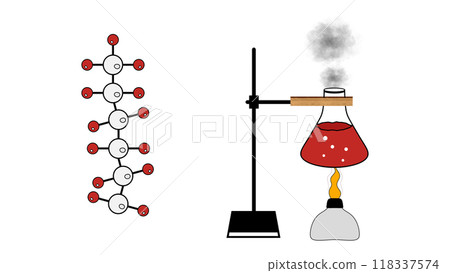 Abstract lab flask with red liquid and chemistry molecule, chemical reaction experiment, laboratory specializing in the development of bioinformatics tools, Molecular Structures Abstract lab flask with red liquid and chemistry molecule, chemical reaction experiment, laboratory specializing in the development of bioinformatics tools, Molecular Structures 118337574