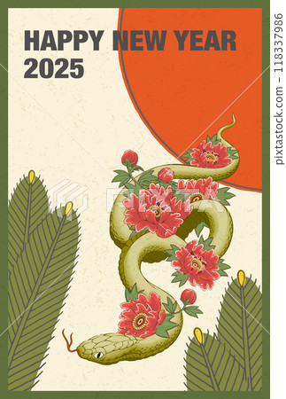 2025 New Year's card template "Hanafuda-style design" Happy New Year Pattern with space for handwriting 118337986
