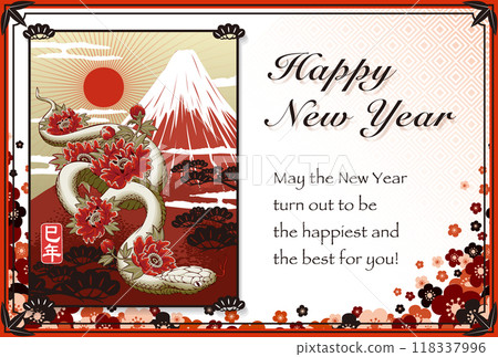 2025新年賀卡模板《日本現代設計》新年快樂圖案附英文註釋 118337996