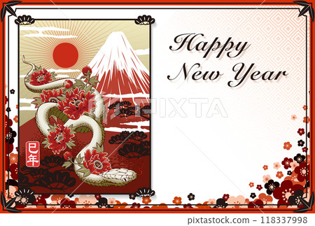 2025 New Year's card template "Japanese modern style design" Happy New Year Pattern with space for handwriting 118337998