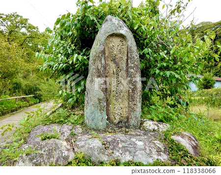Joruriji Temple: A moss-covered stone monument on the approach to the temple, with the words "Scenic spot and historic site Joruriji Temple grounds" written on it. Kamo-cho, Kizugawa City, Kyoto Prefecture 118338066