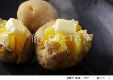 Delicious looking potato butter with melted butter 118338084